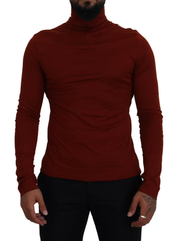 Maroon Cotton Turtle Neck Zip Sweater Dolce & Gabbana