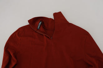 Maroon Cotton Turtle Neck Zip Sweater Dolce & Gabbana