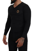 Gray Cashmere V-neck Gold Heart Sweater Dolce & Gabbana