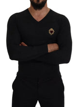 Gray Cashmere V-neck Gold Heart Sweater Dolce & Gabbana