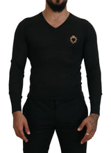 Gray Cashmere V-neck Gold Heart Sweater Dolce & Gabbana