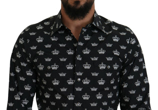Black Crown Print GOLD Slim Shirt Dolce & Gabbana