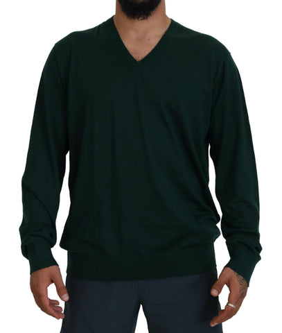 Green Cashmere V-neck Pullover Sweater Dolce & Gabbana