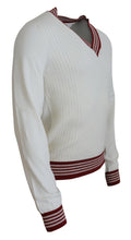 White Red Knitted V-neck Pullover Sweater Dolce & Gabbana