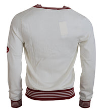 White Red Knitted V-neck Pullover Sweater Dolce & Gabbana