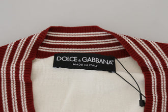 White Red Knitted V-neck Pullover Sweater Dolce & Gabbana