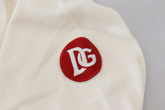White Red Knitted V-neck Pullover Sweater Dolce & Gabbana