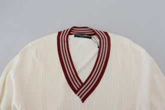 White Red Knitted V-neck Pullover Sweater Dolce & Gabbana