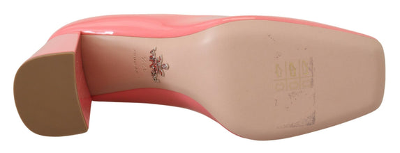 Pink Patent Leather Block Heels Pumps Classic Prada