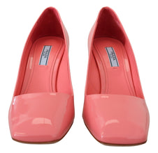 Pink Patent Leather Block Heels Pumps Classic Prada