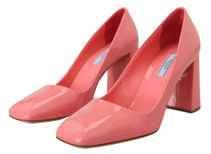 Pink Patent Leather Block Heels Pumps Classic Prada