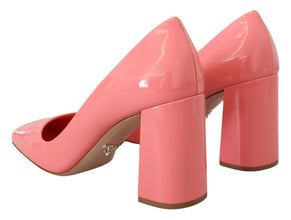 Pink Patent Leather Block Heels Pumps Classic Prada
