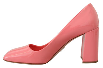 Pink Patent Leather Block Heels Pumps Classic Prada