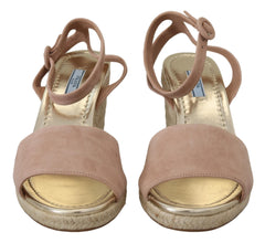 Pink Suede Leather Ankle Strap Sandals Prada