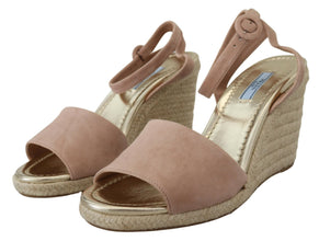 Pink Suede Leather Ankle Strap Sandals Prada