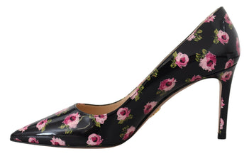Black Leather Floral Heels Stilettos Pumps Prada
