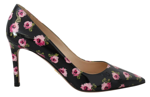 Black Leather Floral Heels Stilettos Pumps Prada