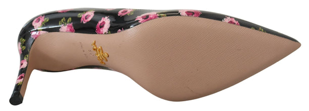 Black Leather Floral Heels Stilettos Pumps Prada