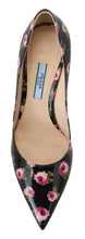 Black Leather Floral Heels Stilettos Pumps Prada