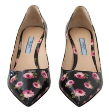 Black Leather Floral Heels Stilettos Pumps Prada
