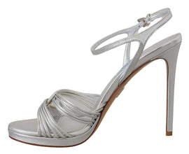 Silver Leather Sandals Ankle Strap Heels Stiletto Prada