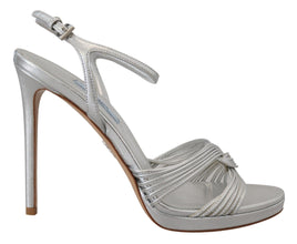 Silver Leather Sandals Ankle Strap Heels Stiletto Prada