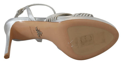Silver Leather Sandals Ankle Strap Heels Stiletto Prada