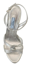 Silver Leather Sandals Ankle Strap Heels Stiletto Prada