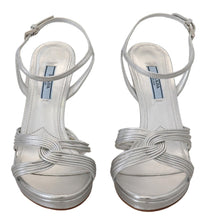 Silver Leather Sandals Ankle Strap Heels Stiletto Prada