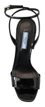 Black Patent Sandals Ankle Strap Heels Leather Prada