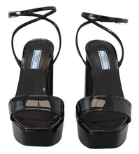 Black Patent Sandals Ankle Strap Heels Leather Prada