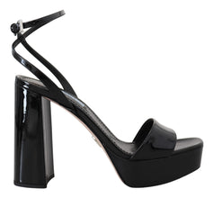 Black Patent Sandals Ankle Strap Heels Leather Prada