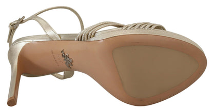 Gold Leather Sandals Ankle Strap Heels Stiletto Sandal Prada