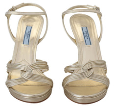 Gold Leather Sandals Ankle Strap Heels Stiletto Sandal Prada