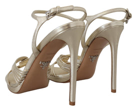 Gold Leather Sandals Ankle Strap Heels Stiletto Sandal Prada