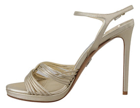 Gold Leather Sandals Ankle Strap Heels Stiletto Sandal Prada