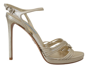 Gold Leather Sandals Ankle Strap Heels Stiletto Sandal Prada