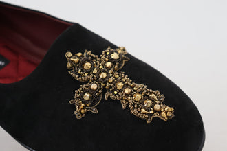 Black Suede Gold Cross Slip On Loafers Shoes Dolce & Gabbana