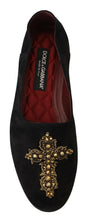 Black Suede Gold Cross Slip On Loafers Shoes Dolce & Gabbana