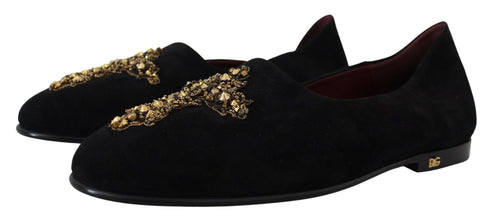 Black Suede Gold Cross Slip On Loafers Shoes Dolce & Gabbana