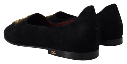 Black Suede Gold Cross Slip On Loafers Shoes Dolce & Gabbana