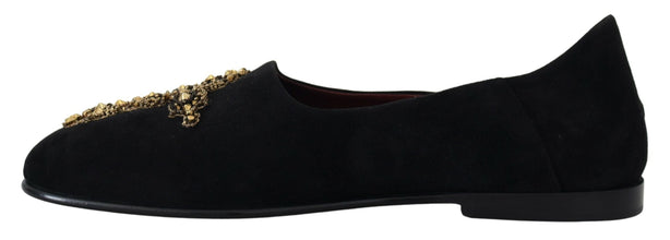 Black Suede Gold Cross Slip On Loafers Shoes Dolce & Gabbana