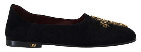 Black Suede Gold Cross Slip On Loafers Shoes Dolce & Gabbana