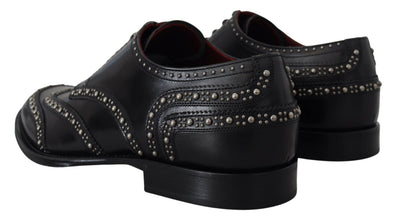 Black Leather Derby Dress Studded Shoes Dolce & Gabbana