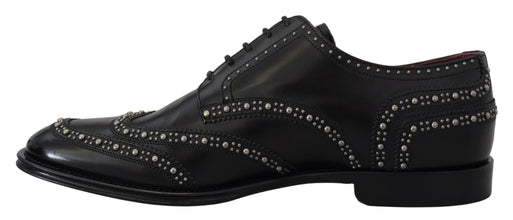 Black Leather Derby Dress Studded Shoes Dolce & Gabbana
