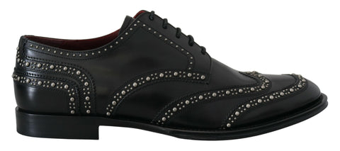 Black Leather Derby Dress Studded Shoes Dolce & Gabbana