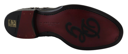 Black Leather Derby Dress Studded Shoes Dolce & Gabbana