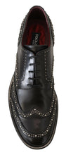 Black Leather Derby Dress Studded Shoes Dolce & Gabbana