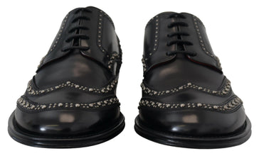 Black Leather Derby Dress Studded Shoes Dolce & Gabbana