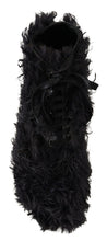 Black Leather Combat Shearling Boots Shoes Dolce & Gabbana